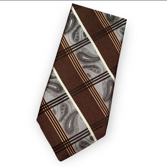 Robert Graham Quirky Silk Tie Chunky Wide Paisley Regimental Stripe Brown Purple - Picture 8 of 8